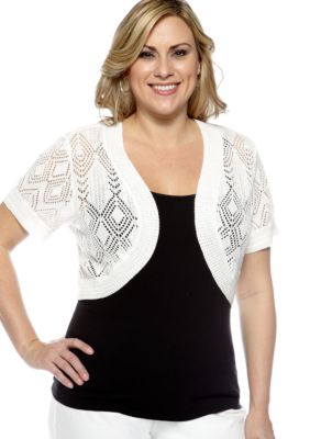 New Directions Plus Size Short-Sleeved Crochet Shrug