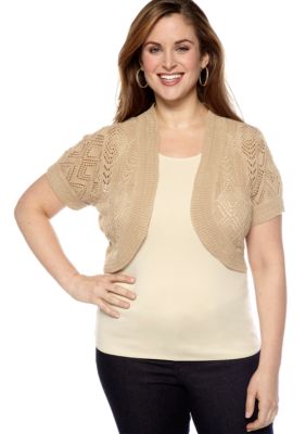 New Directions Plus Size Short-Sleeved Crochet Shrug