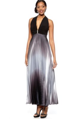 Betsy & Adam Halter Pleated Satin Gown