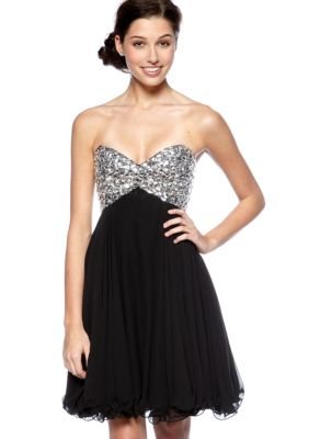 Betsy & Adam Strapless Dress with Lace Up Back