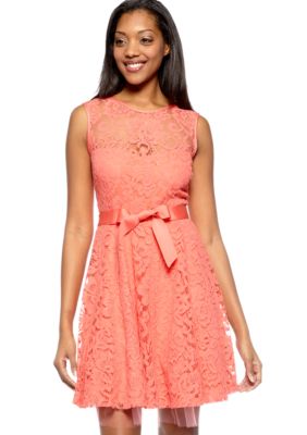 Betsy & Adam Sleeveless All-Oover Lace Dress