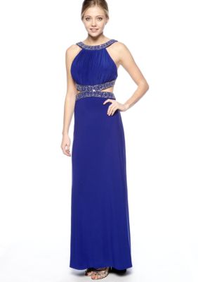 Betsy & Adam Halter Beaded Jersey Gown