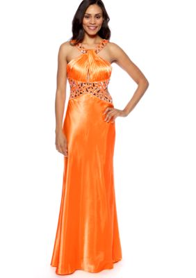Betsy & Adam Halter Gown with Beaded Detail