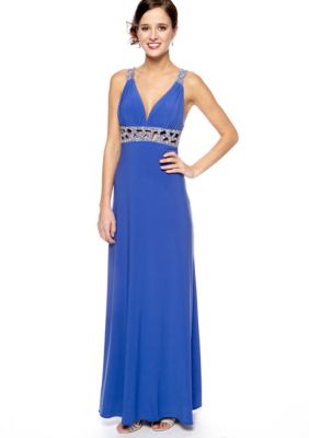 Betsy & Adam Sequins Strap Gown with Lattice and Sequins Back