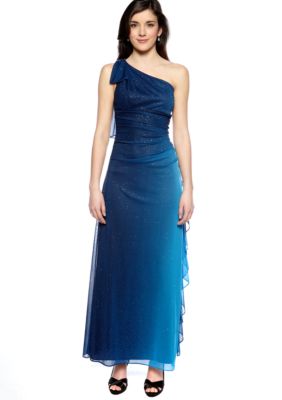 Betsy & Adam One Shoulder Sheer Matte Jersey Gown
