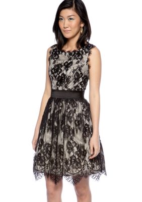 Betsy & Adam Sleeveless Allover Lace and Sequin Fit and Flare Dress