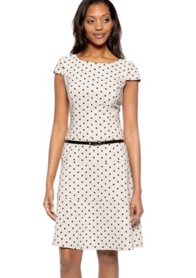 Kim Rogers Cap-Sleeved Polka Dot Belted Dress