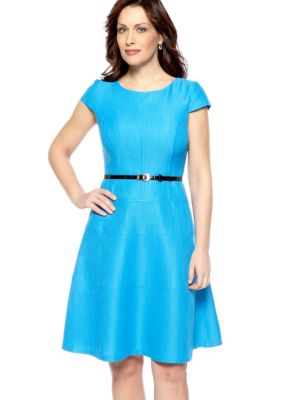 Kim Rogers Cap-Sleeved A-Line Belted Dress