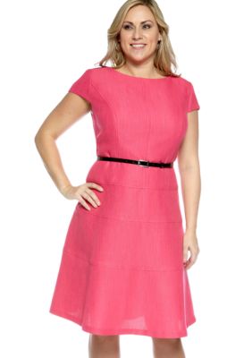 Kim Rogers Plus Size Cap Sleeved Belted Dress