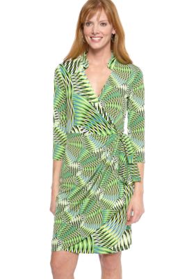 Maggy London Three-Quarter Sleeved Printed Wrap Dress