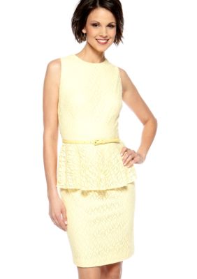 Maggy London Petite Sleeveless Swirl Lace Peplum Belted Sheath Dress