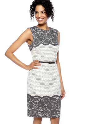 Maggy London Petite Sleeveless Jacquard Print Sheath Dress with Lace