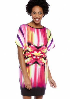 Maggy London Dolman Sleeved Mirror Print Blouson Dress