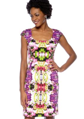Maggy London Cap-Sleeved Mirror Printed Sheath Dress