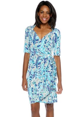 Maggy London Elbow-Sleeved Printed Wrap Dress