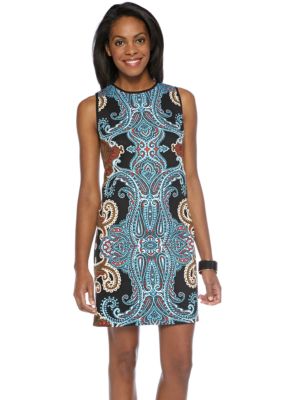 Maggy London Sleeveless Denim Paisley Printed Shift Dress