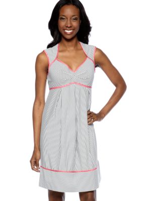 London Times Cap-Sleeved Seersucker Stripe Dress