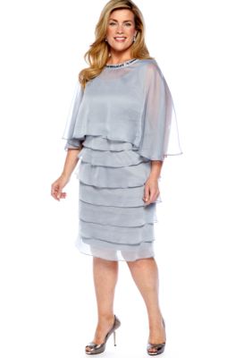 London Times Plus Size Sleeveless Shutter Dress with Cape