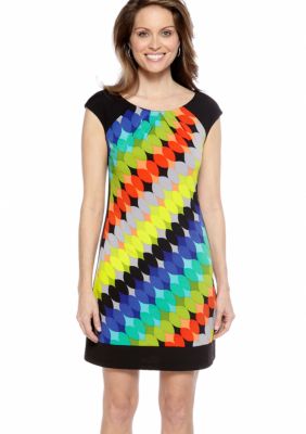 London Times Cap-Sleeved Printed Shift Dress