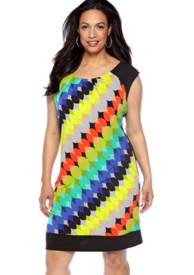 London Times Plus Size Cap-Sleeved Printed Shift Dress