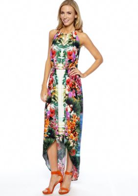 London Times Sleeveless Printed Hi-Lo Maxi Dress