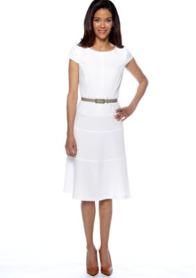 Anne Klein Cap-Sleeved Belted A-Line Dress
