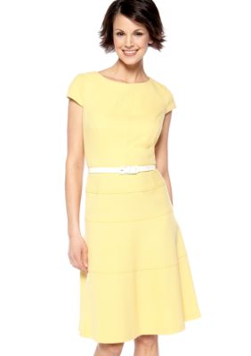 Anne Klein Cap-Sleeved Belted A-Line Dress