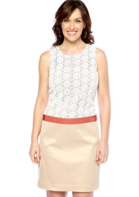 Anne Klein Sleeveless Drop Waist Dress with Crochet Bodice