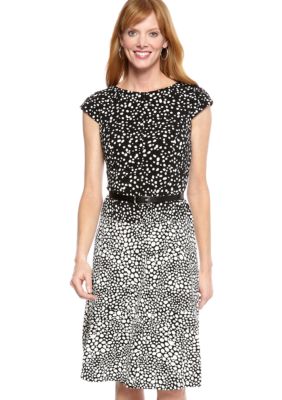 Anne Klein Cap-Sleeved Polka Dot Dress