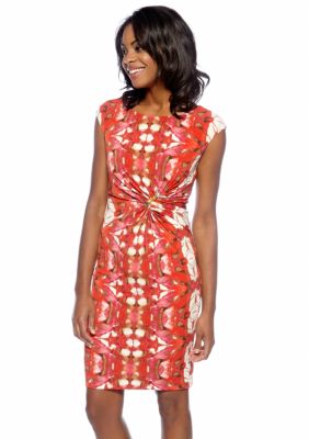 Anne Klein Cap-Sleeved Printed Sheath Dress