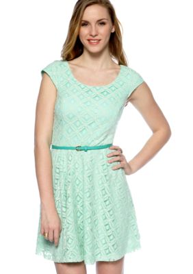 A Byer Cap-Sleeve Belted Lace Dress