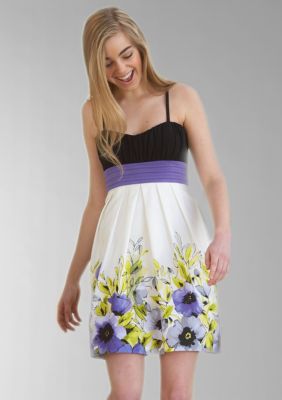 Byer California Spaghetti Strap Solid Top with Floral Bottom Dress