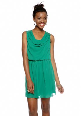 A Byer Cowl Neck Stud Shoulder Dress