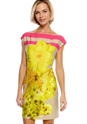 Gabby Skye Cap-Sleeved Printed Sheath Dress