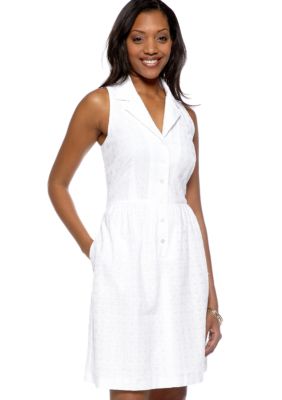 Gabby Skye Petite Sleeveless Eyelet Notch Collar Shirt Dress