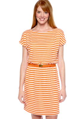 Gabby Skye Plus Size Dolman Cold Shoulder Stripe Dress