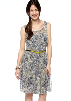 Gabby Skye Sleeveless Chiffon Printed Belted Dress