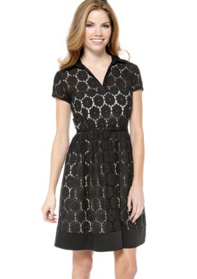 Julian Taylor Petite Cap-Sleeved Allover Lace Shirt Dress