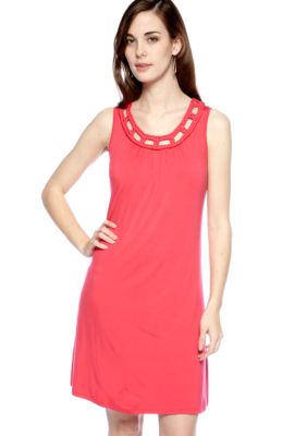 Spense Petite Sleeveless Shift Dress with Braided Neckline