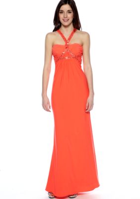 Hailey Logan Halter with Beads and Sequin Gown