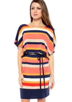 Sangria Sleeveless Blouson Striped Dress