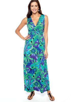 New Directions Sleeveless Crossover V-Neck Printed Maxi Dress