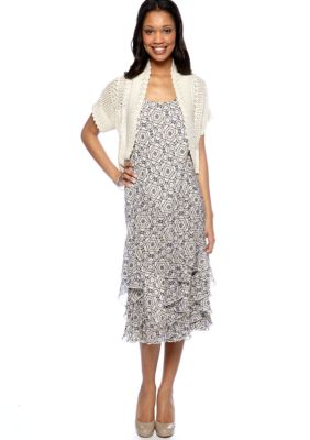 New Directions Sleeveless Ruffle Dress with Crochet Sweater