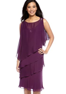 SL Fashions Sequin Trim Capelet Dress