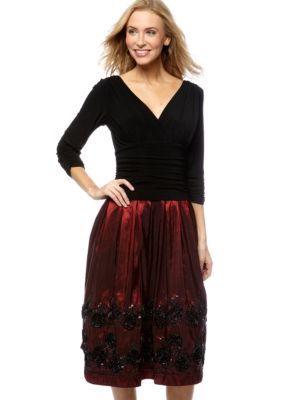 SL Fashions Petite Embroidered Taffeta Dress
