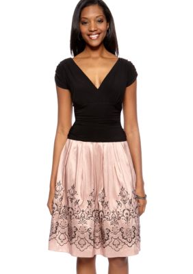 SL Fashions Petite Embroidered Taffeta Dress