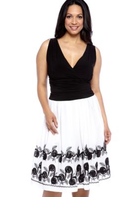 SL Fashions Petite Sleeveless Dress with Embroidered Skirt