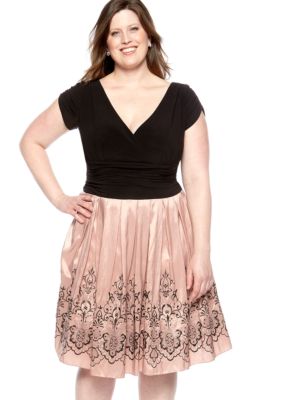 SL Fashions Plus Size Embroidered Taffeta Dress