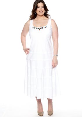 SL Fashions Plus Size Sleeveless Dress with Beaded Neckline