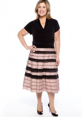 SL Fashions Plus Size Short-Sleeved Two-Tone Dress